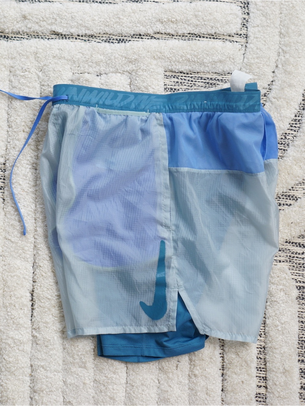 Nike Light Blue and Blue Layered Running Shorts